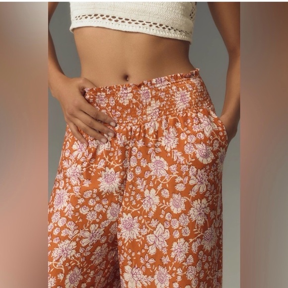 Maeve Orange Floral Wide-Leg Border Print Pants - Picture 3 of 11